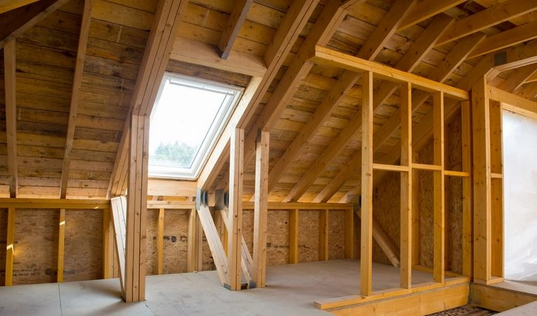 CLS Timber used in the attic of a house to maintain the structure of the building.