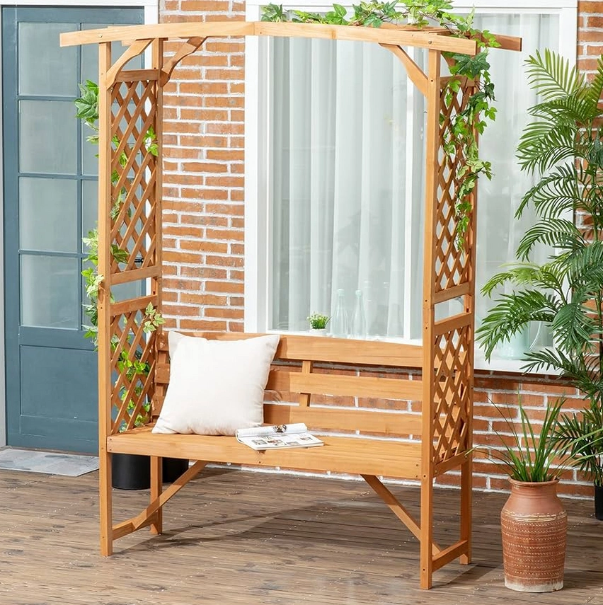 A trellis can be a great natural source for a background of any garden furniture.