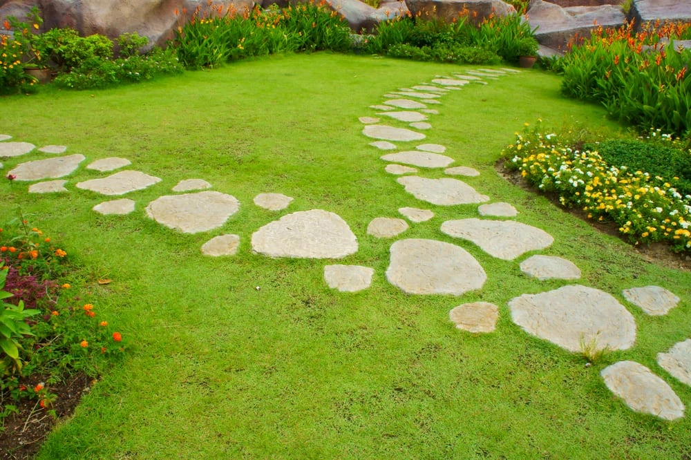 Garden stepping stones laid out in a peaceful pathway, enhancing the beauty and functionality of the outdoor space.