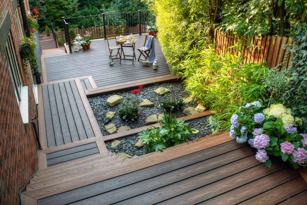 Garden decking ideas consisting of pergola decking and hot tub decking, including composite decking and timber. 