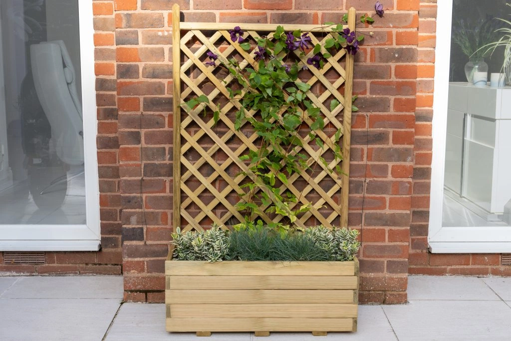 A Trellis Planter from Forest Garden which can be used to let plants climb up the trellis of an outside small garden.