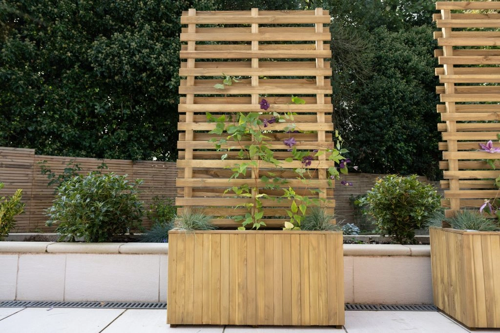 A  Living Screen Planter from Forest Garden, used for adding plants and herbs into a small garden.