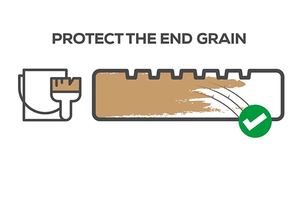 an infographic showing how you should protect the end grain of your decking, and should always maintain your decking.