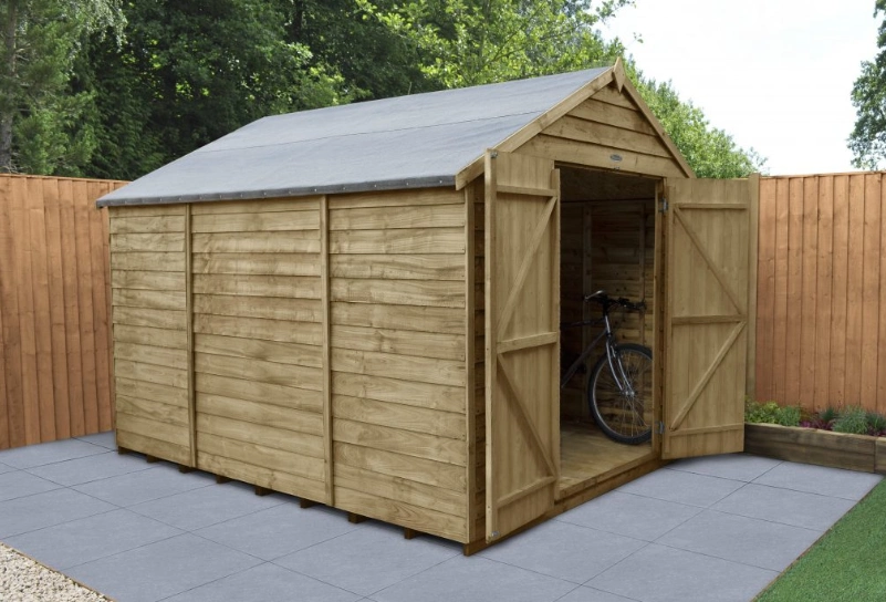 The Overlap Pressure Treated 10x8 Apex Shed with Double Doors by Forest Garden. The perfect and affordable option for a huge garden sheds for storing garden equipment, children's toys, and more.