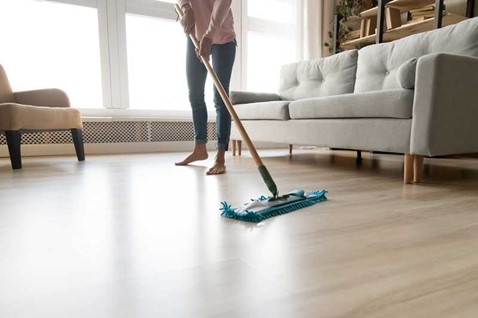 an image of a woman using mop to clean laminate floor