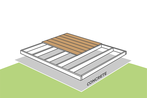 decking being laid on top of a concrete floor
