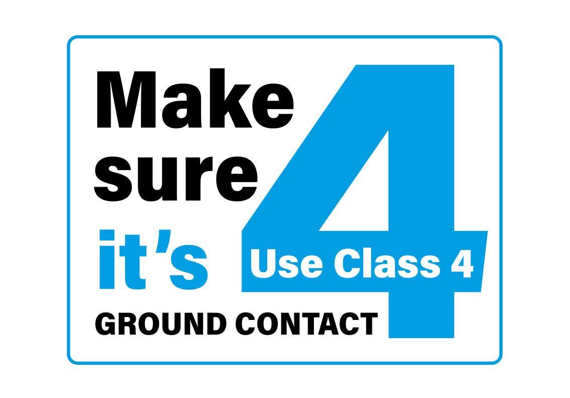 A logo that states to make sure the wood is UC4 use class 4 treated for ground contact.